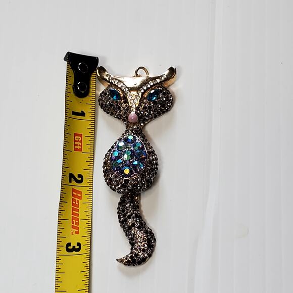 Betsey Johnson Gold Tone Rhinestone Fox Pendant Only No Chain 3" Unsigned - Picture 5 of 5